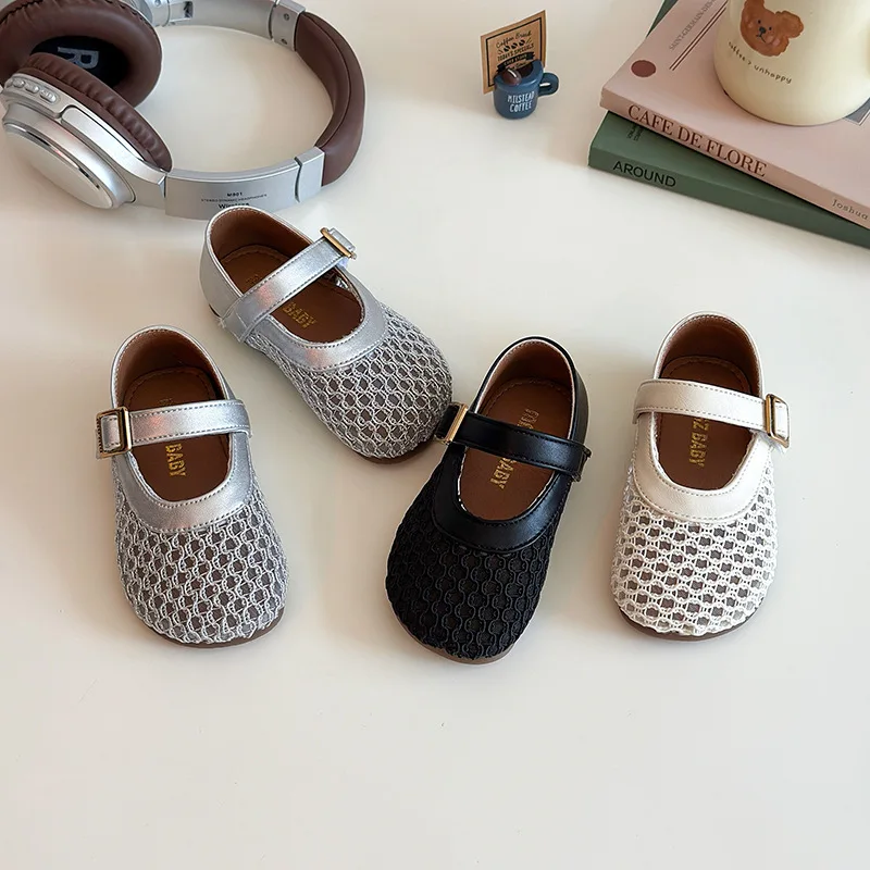 

Solid Colors Anti-slip Fashion Comfy Children Shoe Summer Girl's Casual Shoes Mesh Round Toe Hook-loop Daily Kid's Flat Shoe