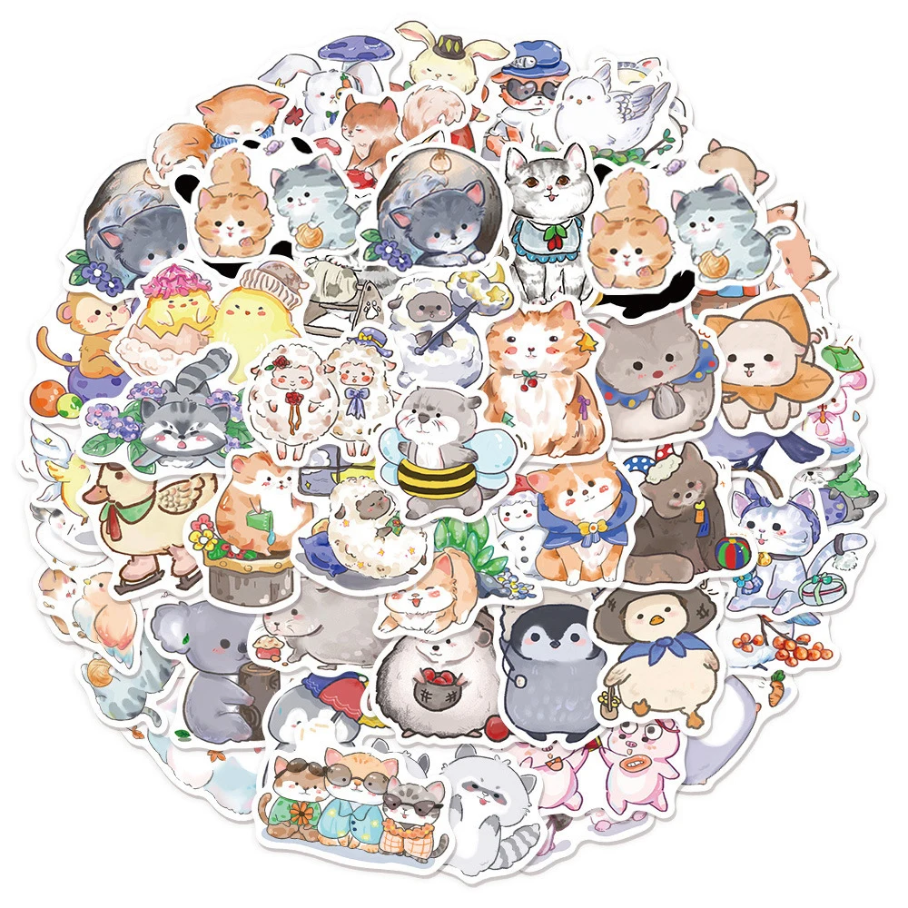 10/30/50 Stück Kawaii Niedliche Handgezeichnete Tier-Aufkleber Cartoon Kreative Graffiti-Sticker DIY Wasserflasche Gepäck Handy-Aufkleber Spielzeug