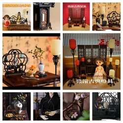 Dollhouse Accessories Chinese Classic Screen Fruit Basket BJD Antique Frame Retro Floor Lamp Lifting Palace Lamp Miniature Model