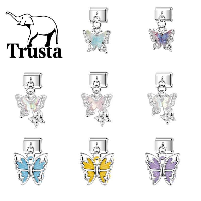 Trusta Delicate Sparkling Butterfly Jewelry Pendant Charms for italian bracelet Removable for Women DIY Fit 9mm 1pc Fashion N830