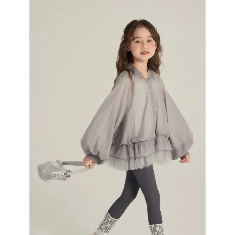 

Fashion Children's Clothing 2025 Spring New Medium Sized Girls' Korean Style Princess Wind Mesh Bottom Coat Flower Bud Tops Tops