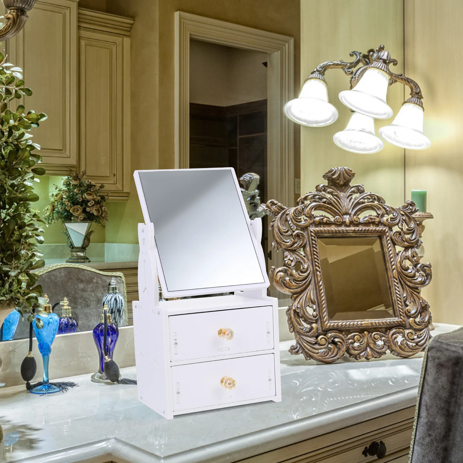 

Makeup Mirror Storage Box Multifunctional Table Mirror Large Capacity Stable Base Durable Material for Bedroom Dresser Desktop