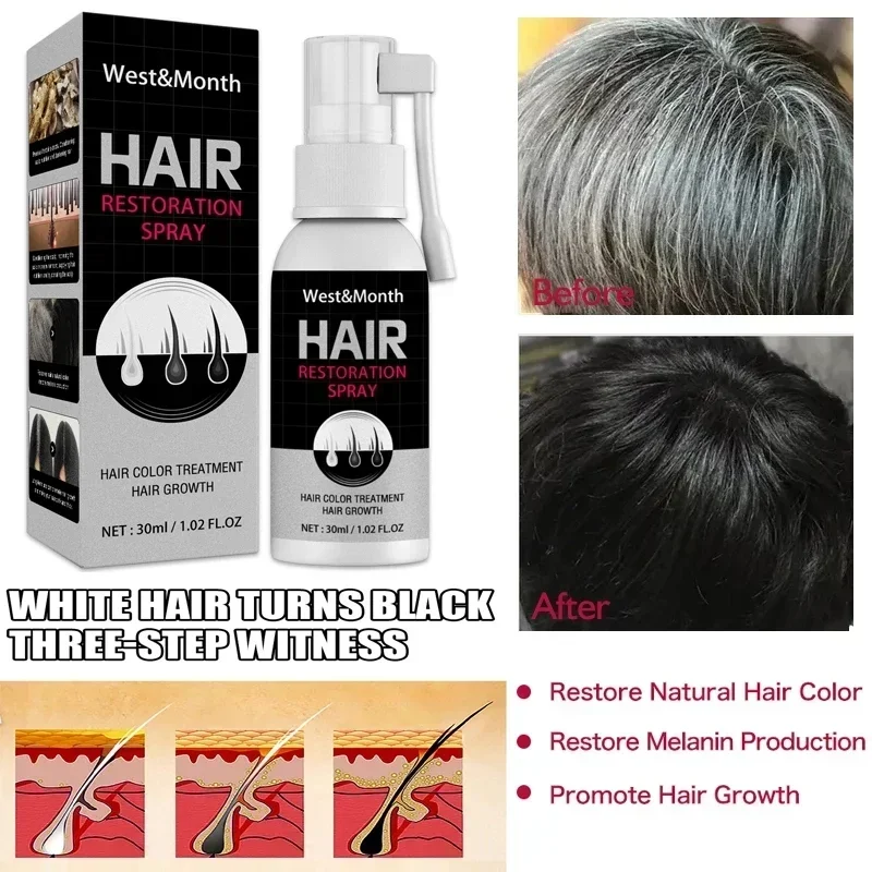 Gray White Hair Treatment Serum White To Black Repair Natural Color Black Rice Nourish Spray Anti Loss Hair High Quality Product