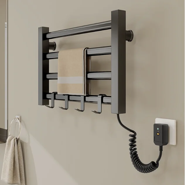رف مناشف حمام تسخين كهربائي مثبت على الحائط 304 من الفولاذ المقاوم للصدأ قضيب تعليق المناشف رف تجفيف سريع لاستخدام الحمام
