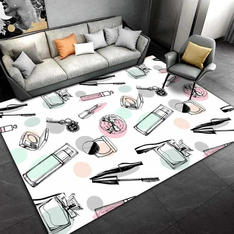 Hand painted makeup and cosmetics Rugs for Living Room Bedroom Dining Kitchen Office Bathroom Non-Slip Large Decor Carpet cool