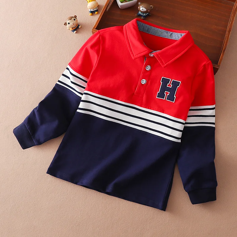 Kids Polo Shirt Spring Autumn Children Turn Down Collar Stripe Tops School Shirt for Boys 5-12 Years