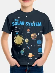 Solar System Space Galaxy Black T-Shirt For Boys Kids Clothes Children's Boy's Clothing Top Shirts Short Sleeve Tops 2024 Child