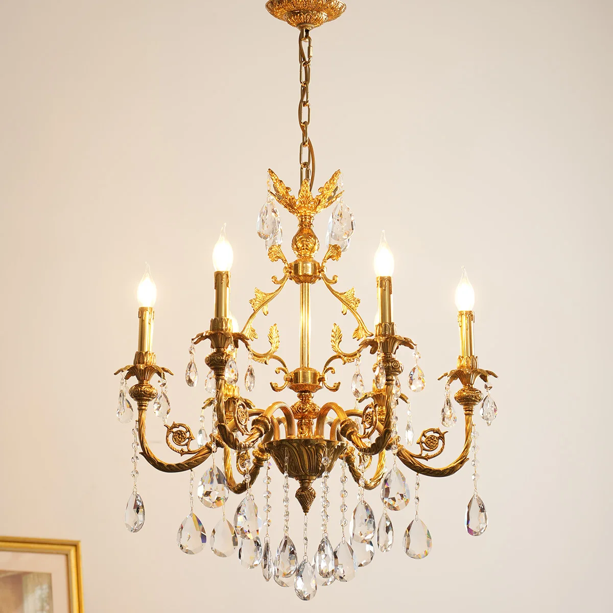 

French brass chandelier light luxury European American restaurant crystal chandelier villa all copper