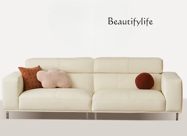 Tofu block leather sofa wabi sabi modern simple living room straight row small apartment cream style three people