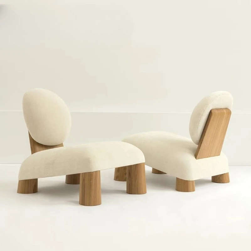 Fabric sofa chair living room balcony leisure chair designer retro medieval single solid wood sofa chair