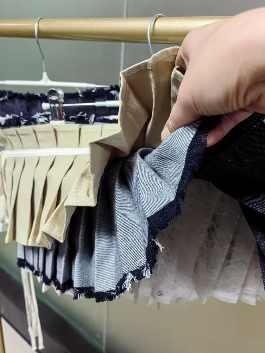 Real Photo Herfst 2025 Twee Side Wear Denim Geplooide Tailleband Rok Vrouwen Korte Verstelbare Y2K Rokken Koreaanse Populaire Kleding