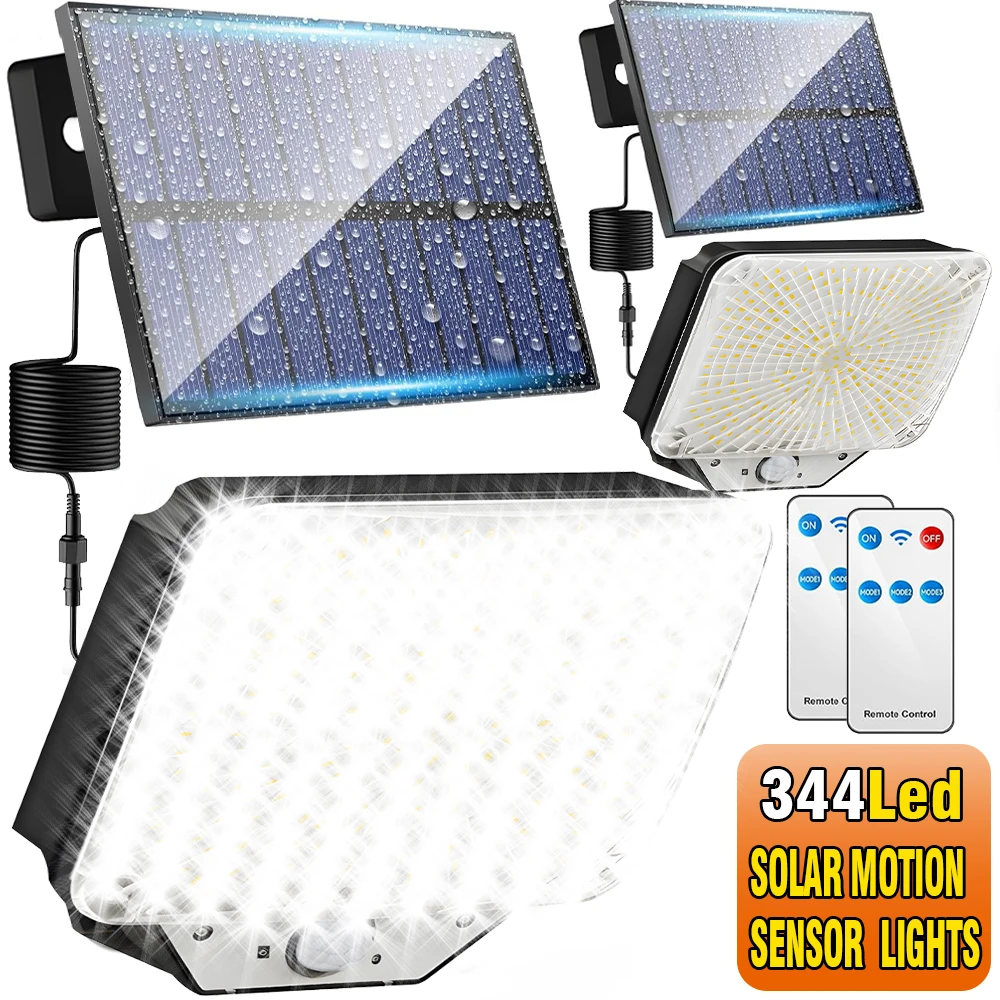

Солнечные уличные светильники с 344 яркими светодиодами, датчиком движения, водонепроницаемые прожекторы для наружного освещения, автоматическое включение при наступлении сумерек, для сада