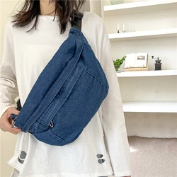 Marsupio da donna in Denim retrò marsupio stile College marsupio Casual borsa a tracolla Unisex di grande capacità e borsa da cintura