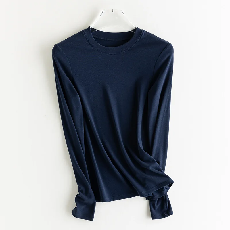 SuyaDream, Damen-T-Shirt, 28 % Wolle, 37 % Baumwolle, lange Ärmel, solides Basic-Thermo-Shirt, Herbst-Winter-Top 2025, Herbst-Winter-Top – Detail 25