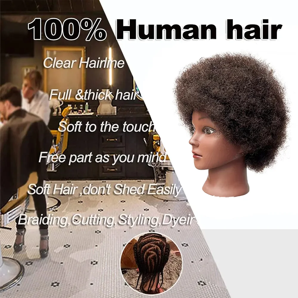 Testa di manichino afro 100% capelli veri Traininghead Testa per lo styling Treccia di capelli Testa di bambole per esercitarsi le treccine e le trecce 6 pollici