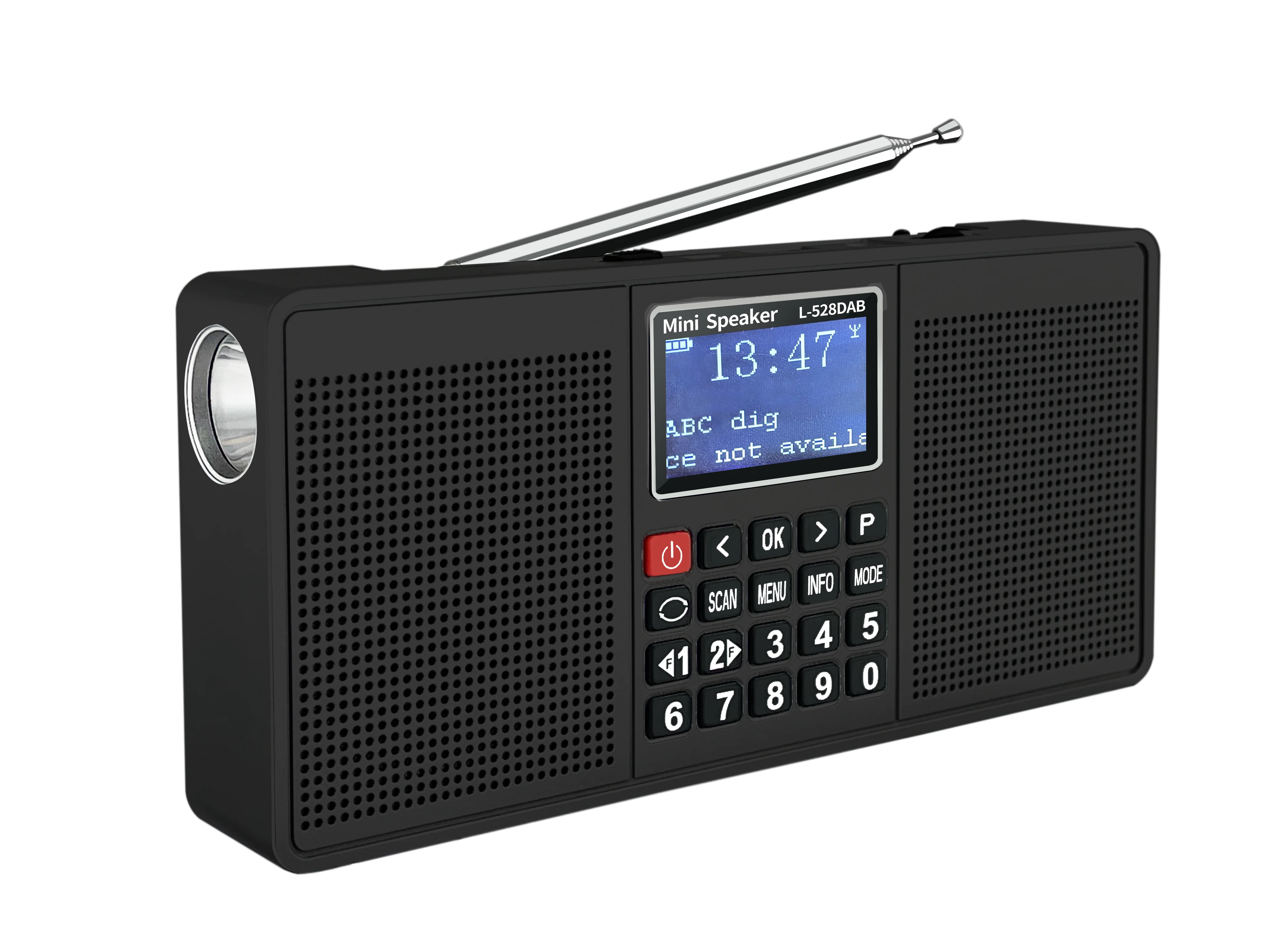 EONKO-L-528DAB Digital estéreo multifunción, Radio con Bluetooth, TF, USB, FM/DAB +, linterna, reloj, auriculares recargables