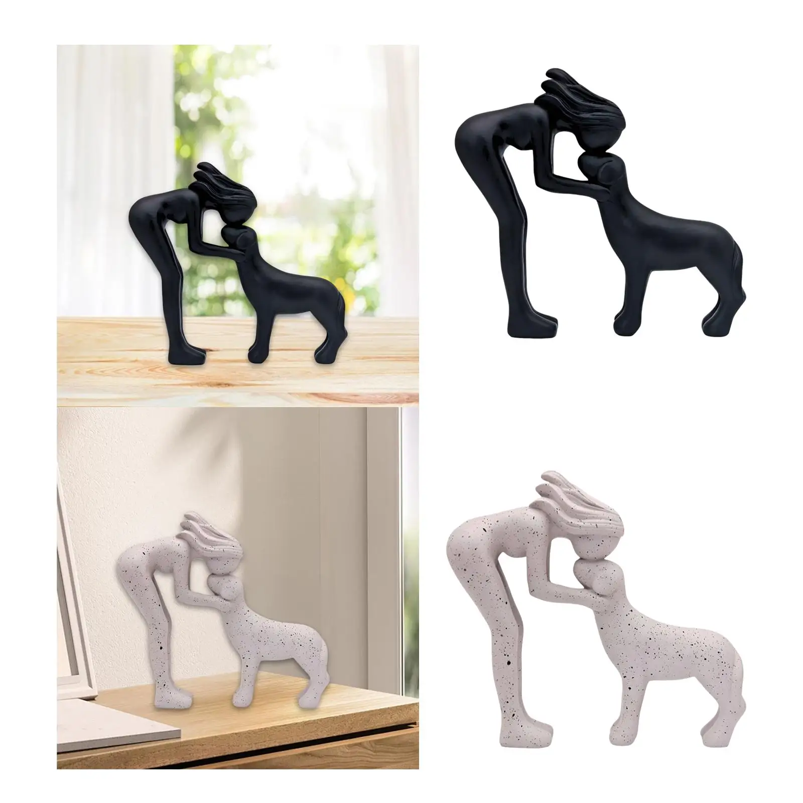 Resin Women and Dog Sculpture Modern Decorative Statuette for Home Desk Dog Lover Remembrance Decor