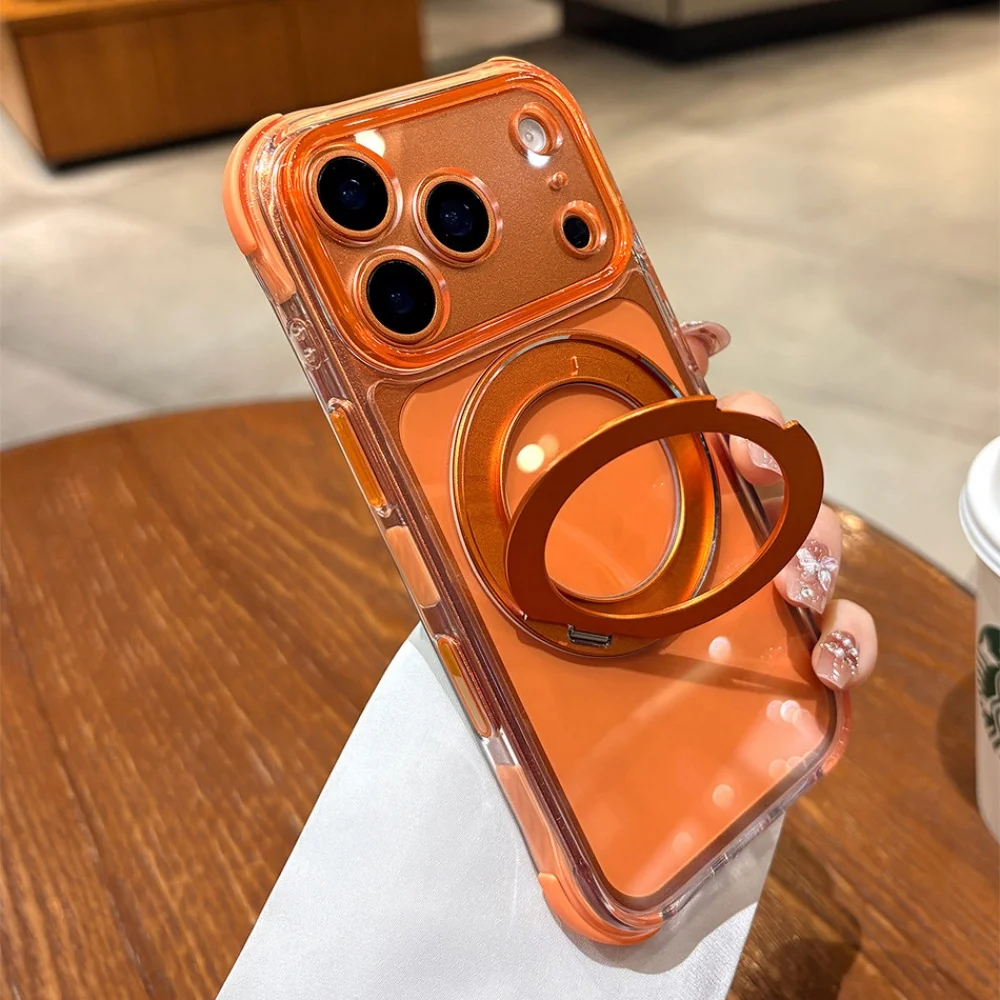 Kristallklare MagSafe-Handyhülle für iPhone 18 17 16 15 14 Pro Max mit drehbarer magnetischer Halterung, stoßfester Bumper-Cover – Detail 4