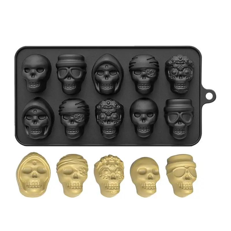 Skull Halloween Bakeware 10 Cavity Silicone DIY Cakelet Chocolate Molds Non-Stick Handmade Soap Molds Baking Cake Accessories