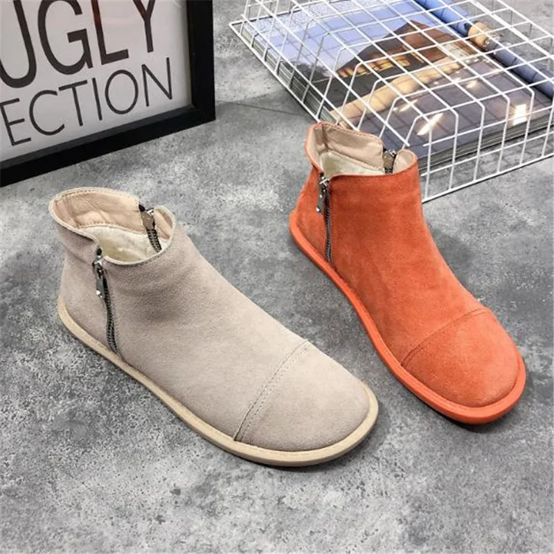 women European station 2023 spring and autumn new vintage leather sanded double zipper flat net red short boots Casual shoes