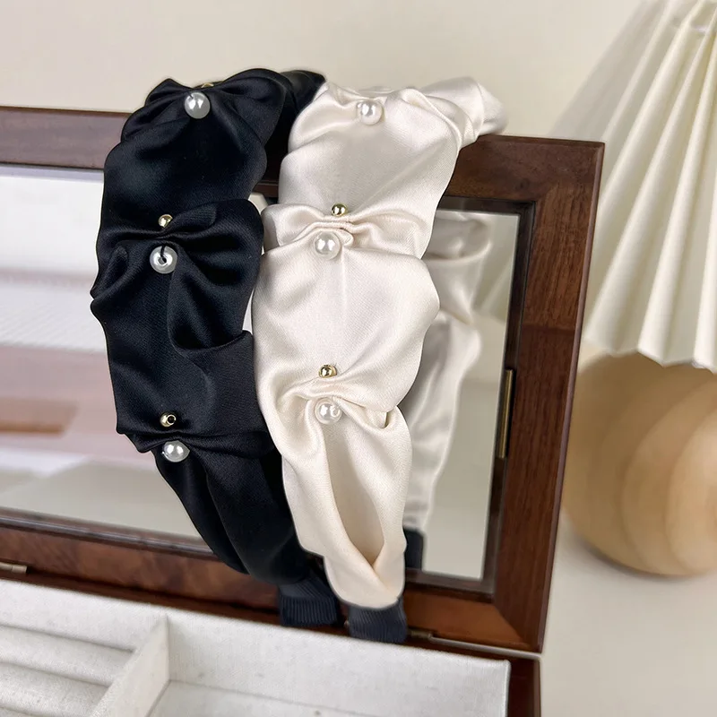 UXSL New Fashion Satin Pearl Wide Headbands for Woman Temperament Elegant Hair Bands Female Versatile Hair Hoop Hair Accessories
