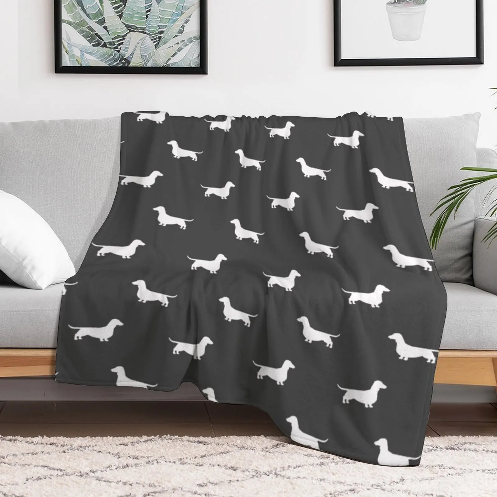 Dachshund Silhouette(s) | Wiener Dog | Smooth Coated Doxie Throw Blanket Blankets For Baby Designers Bed linens Loose Blankets