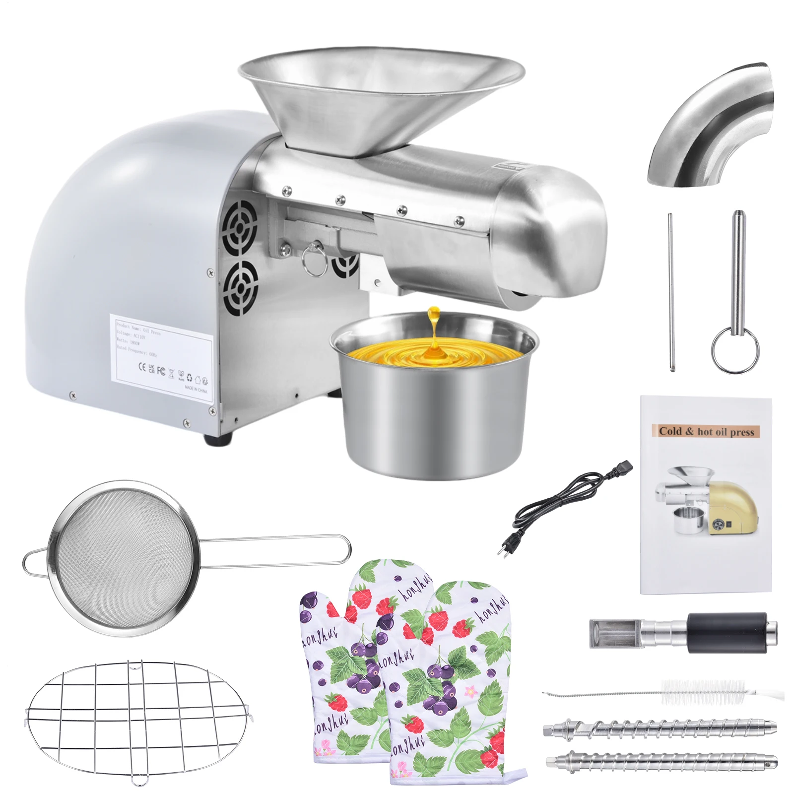 

Маслопресс, Электрический экстрактор масла 1800 Вт, Машина холодного и горячего прессования, Контроль температуры 32 ℉ -572 ℉ ,13-19 фунтов/ч