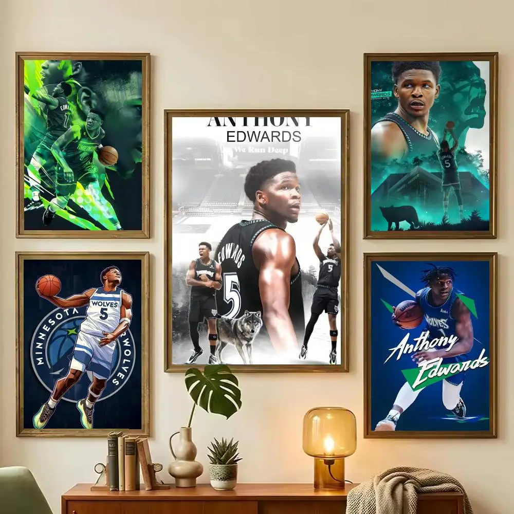 Basketball A-Anthony E-Edwards Painting Calligraphy Stylish Wall Art Poster, Bedroom Living Room Home Decor Gift