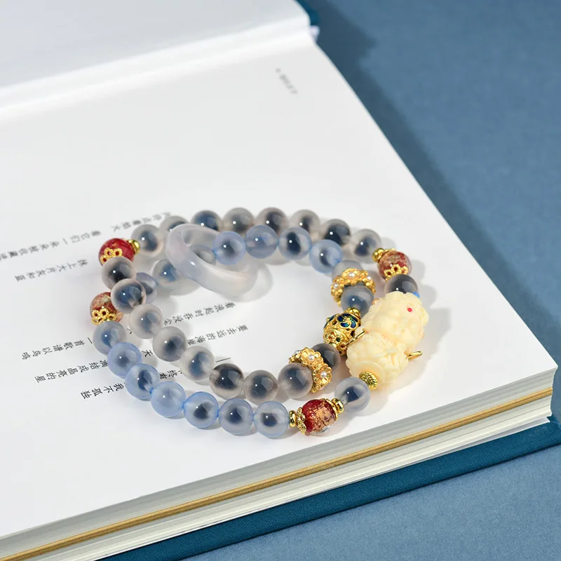 

Оригинальный браслет из агата с сахарным сердцем Little Tara, двойной круглый браслет с кольцом-спиннером, стеклянная цепочка из сусального золота, ювелирные изделия