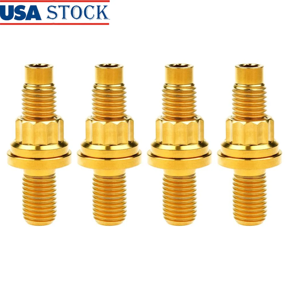 Titanium M10x45 54 55 65mm Stud Kit Flange Nuts Washers Screws Set Automotive Exhaust Manifold Bolt Pitch 1.25 Gold 4pcs/Sets