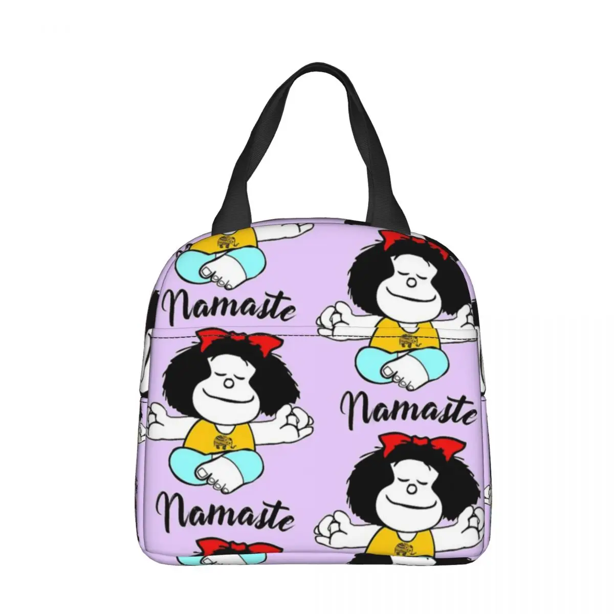 Mafalda Namaste Geïsoleerde Lunchzakken Thermische Zak Maaltijdcontainer Kawaii Cartoon Grote Draagtas Lunchbox Mannen Vrouwen College Reizen