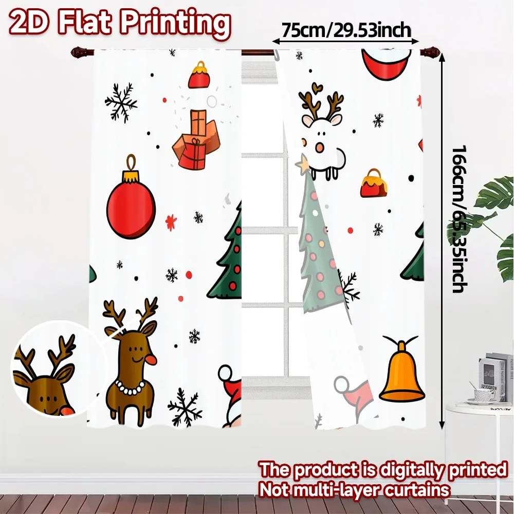2pcs,Curtains Cute Christmas Seamless (2) Modern Curtains&Window Treatment Yarn Curtains Home Decor Use for Bedroom, Living
