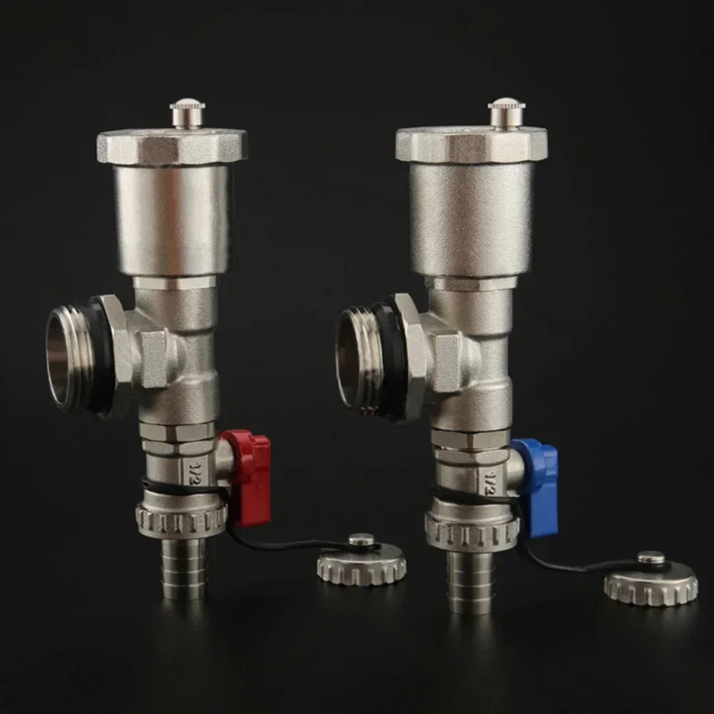 One Pair/DN25 Nickel-Plated Manifold Adjustable End Set With Drain And Air Vent Valve Used In Underfloor Heating System Tools