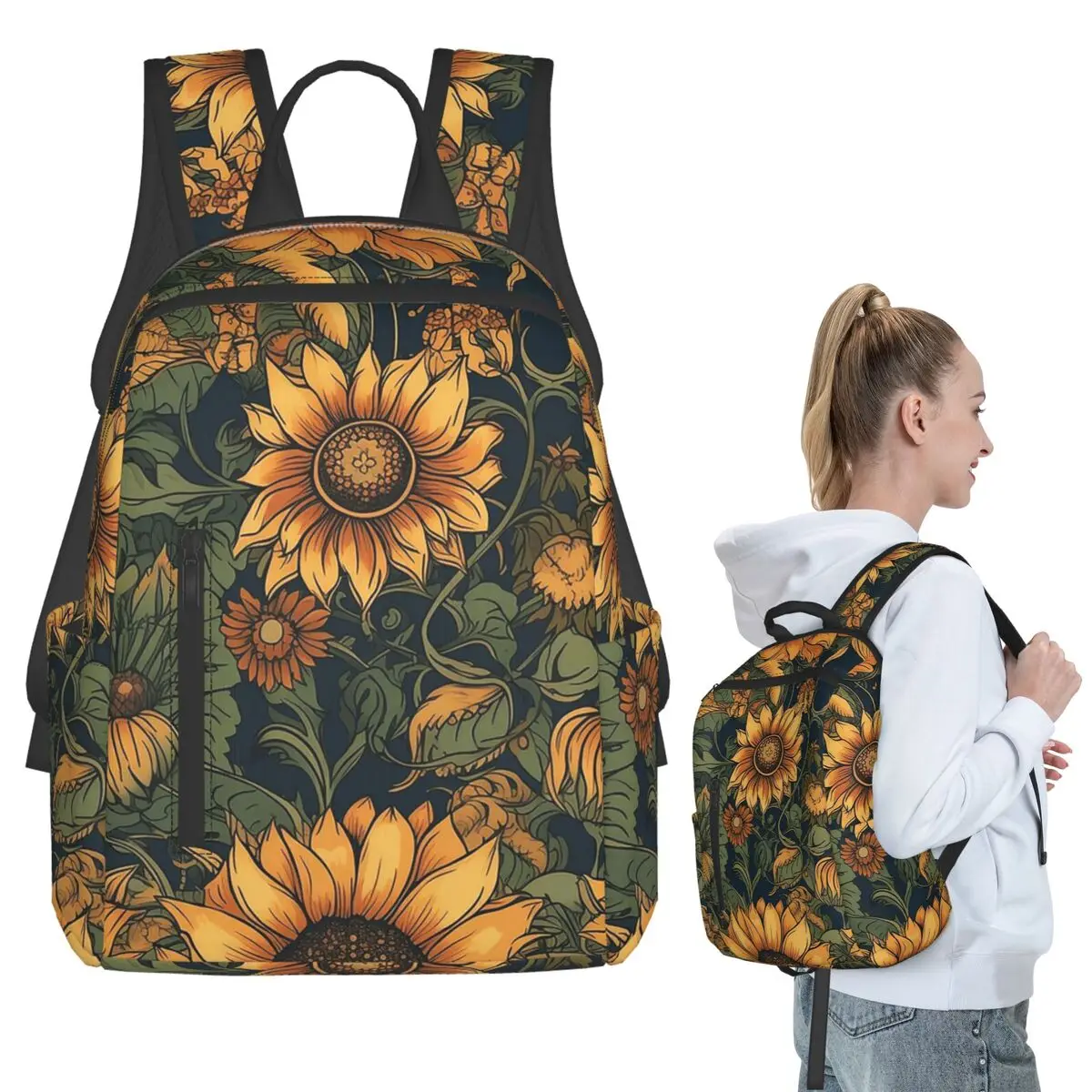

Vintage Sunflower Floral Pattern Backpack Student BookBag Children School Bag Computer Shoulder Bags Men Women