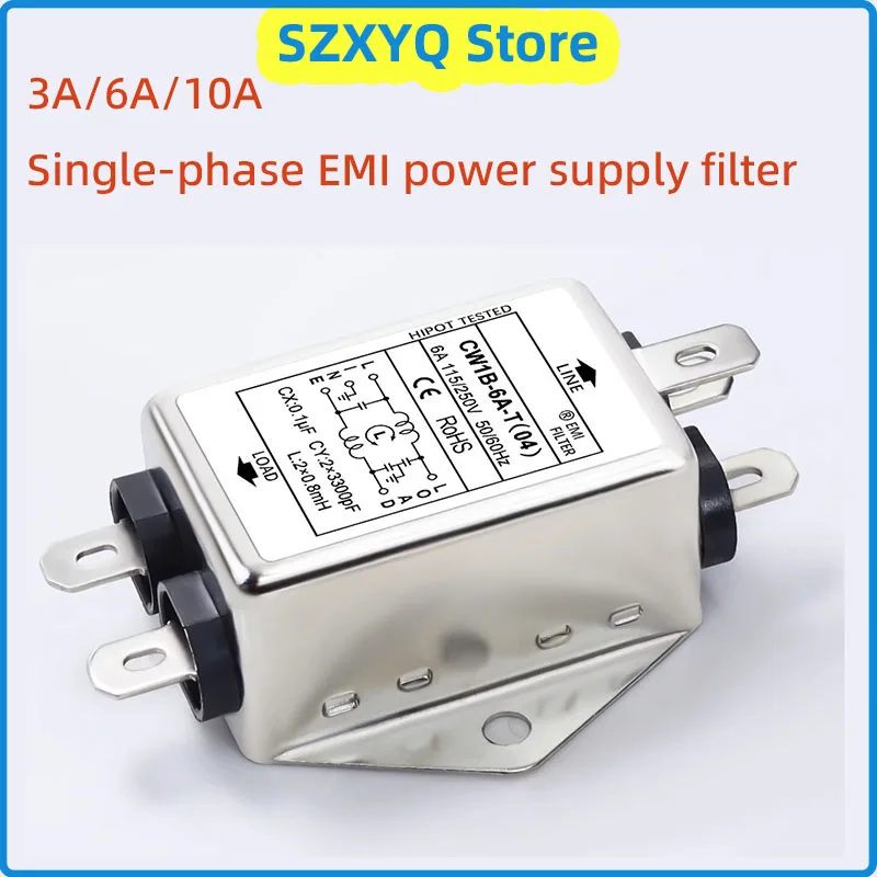 

250V audio power purifier single-phase AC EMI filter CW1B-3/6A/10A-T(04) anti-interference solder sheet type power supply filter