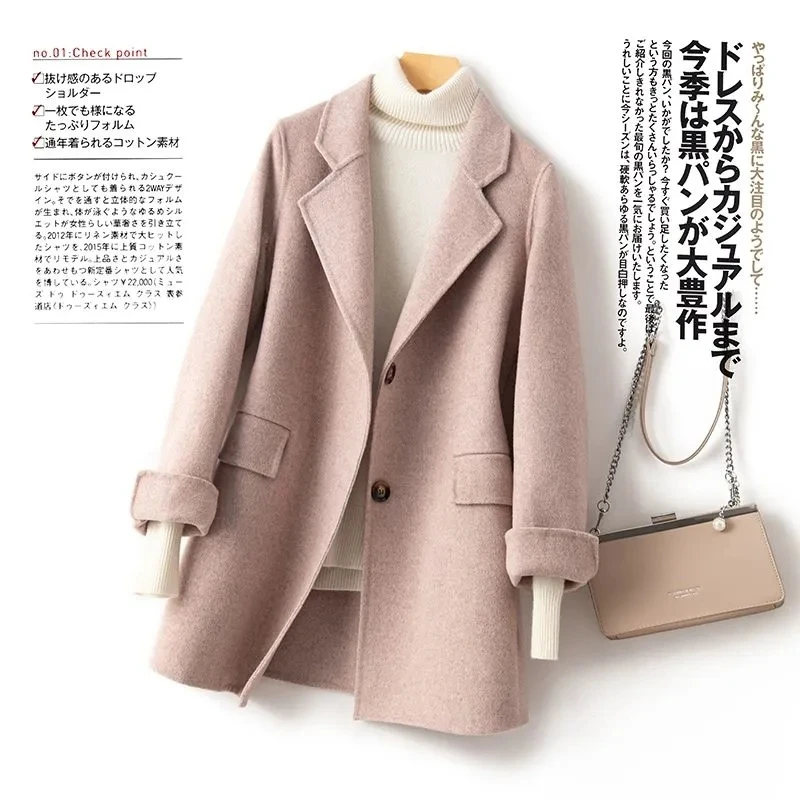 100% Pure Wool Woolen Coat Women 2025 Autumn Winter Suit Wool Overcoat Thin Cashmere Two-sided Jacket Suit Collar Outwear Female