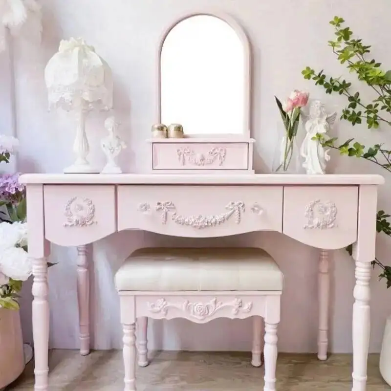 

Girls Table Wood Modern Vanity Storage Mirror Drawers Luxury Bedroom Dressers Space Saving Penteadeira Quarto Furniture Home