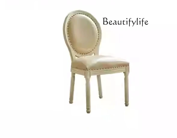 

American white solid wood shell chair stool leather soft bag back chair retro home chair