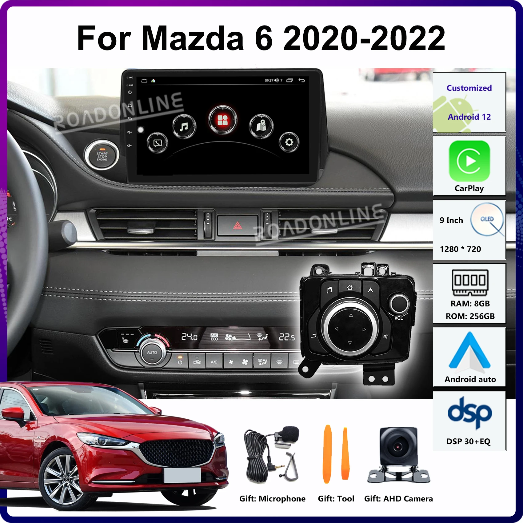 

For Mazda 6 Mazda6 2020 2021 2022 Android 12 Car Multimedia Player GPS Head Unit Multifunction 4-Way Motion Joystick CarPlay
