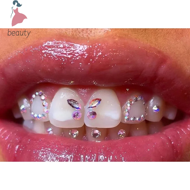 Gemas de cristal para dentadura Dental, adorno de diamante de varias formas, joyería de dientes de Color, acrílico para dentadura, 4 unids/lote por caja