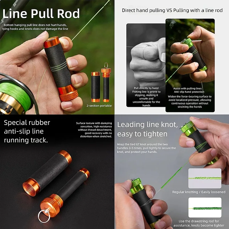

Line Pull Rod Aluminum Alloy,Rubber Anti-Slip,Snag Line Pulling/Hook Tying & Knotting,Hand & Line Protection Fishing Tools