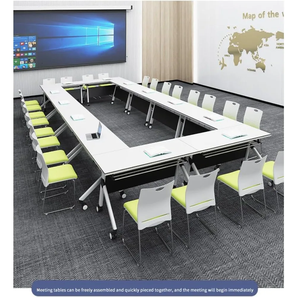 Folding Conference Room Table, Versatile Flip-Top, Portable and Foldable for Dynamic Meetings,Classroom, and Offices (White)