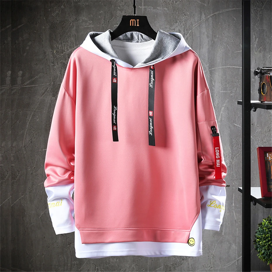 Spring Autumn Hoodies Men Streetwear Patchwork Hooded Sweatshirt Fashion Casual Pullover Male Hoodies