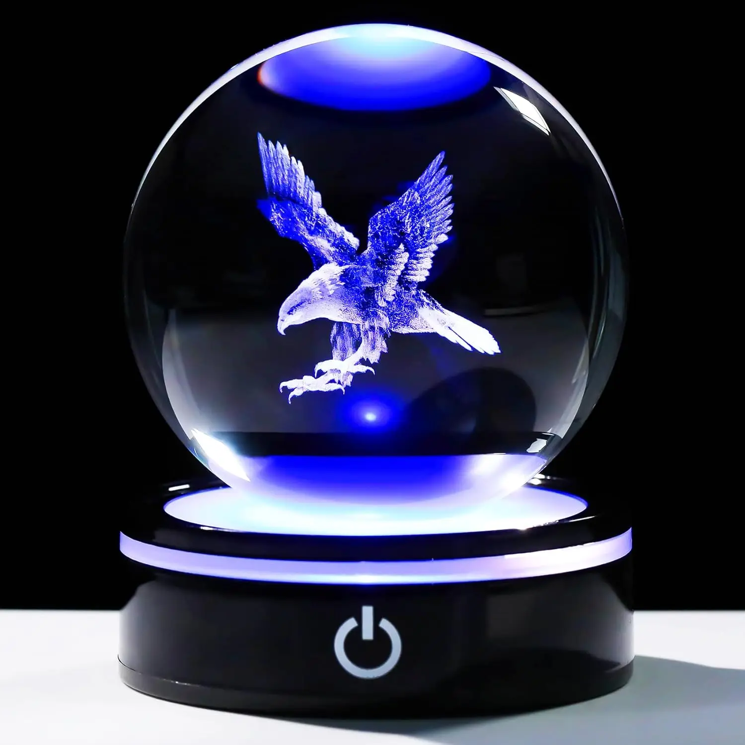 

3D Eagle 8cm Crystal Ball with Colorful LED Base Decorative Glass Sphere Souvenir Graduation Gifts Home Decoration Ornaments