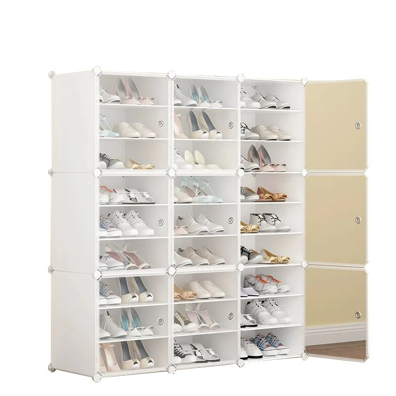 Simple Shoe Shelf, Plastic Shoe Cabinet, Dust Proof, Large Capacity, Space Saving, Door Assembly, Household Economy