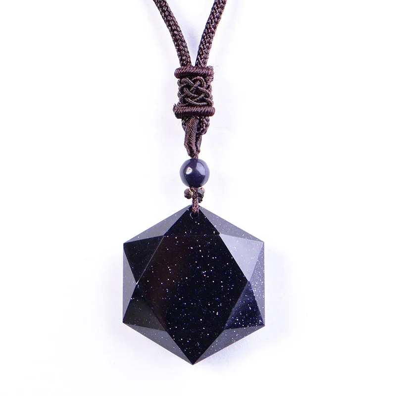 Black Obsidian Six Awn Star Pendant Necklace   Jewelry Jade  Fine  Carved Amulet Gifts for Women Men