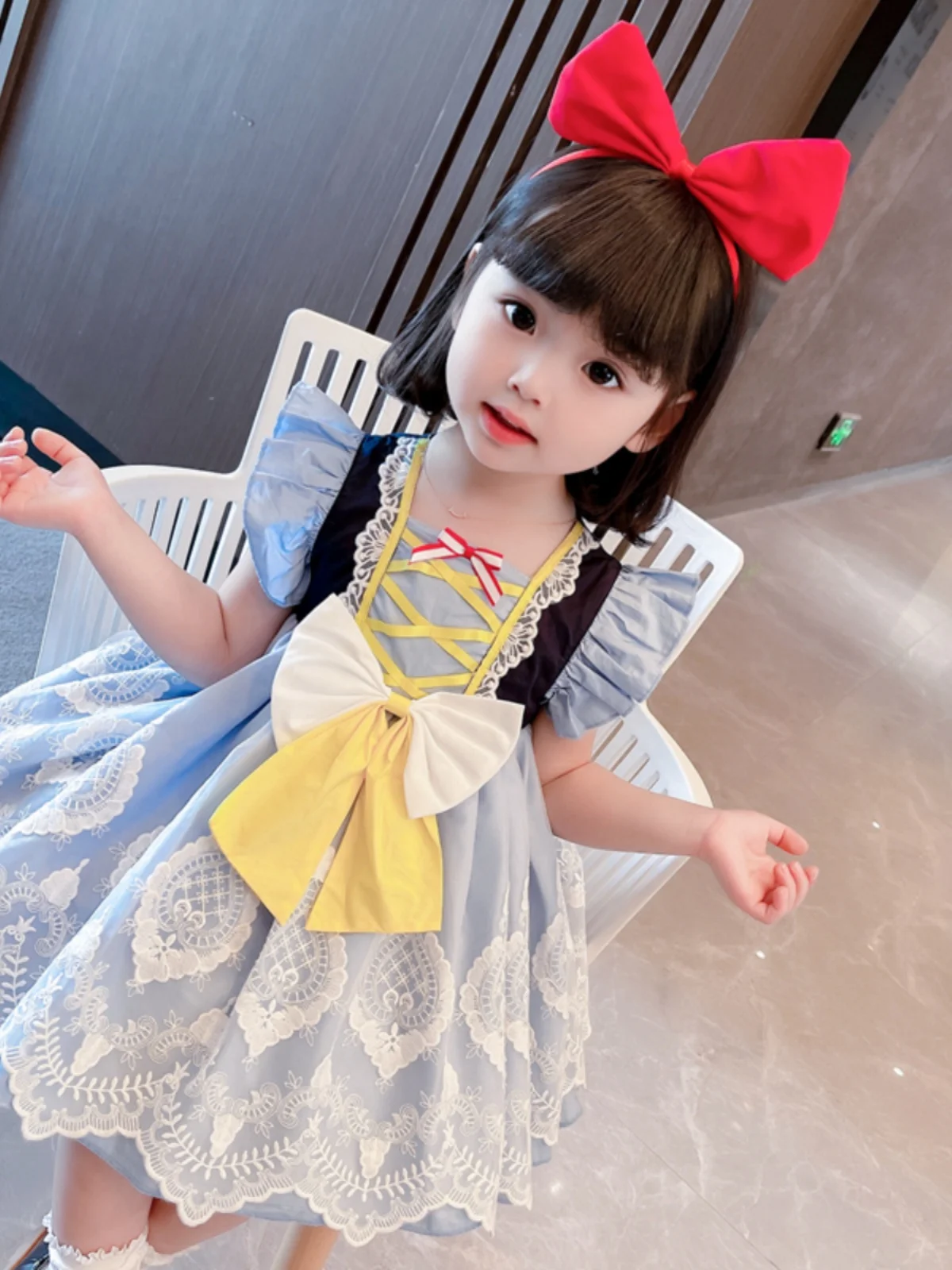 

Детский летний комплект: юбка миди и жилетка в стиле Лолита/Белоснежка, подарок на день рождения для девочек