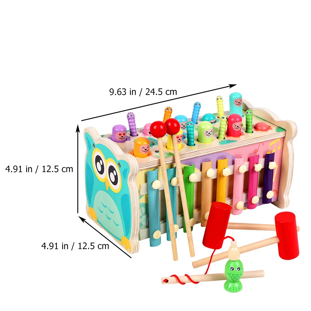 1 zestaw Drewniany młotek do ubijania, gra w łowienie rybek dla dzieci, wczesna edukacja, rozwój sensoryczny, zabawka do uderzania dla niemowląt, wielofunkcyjny dźwięk