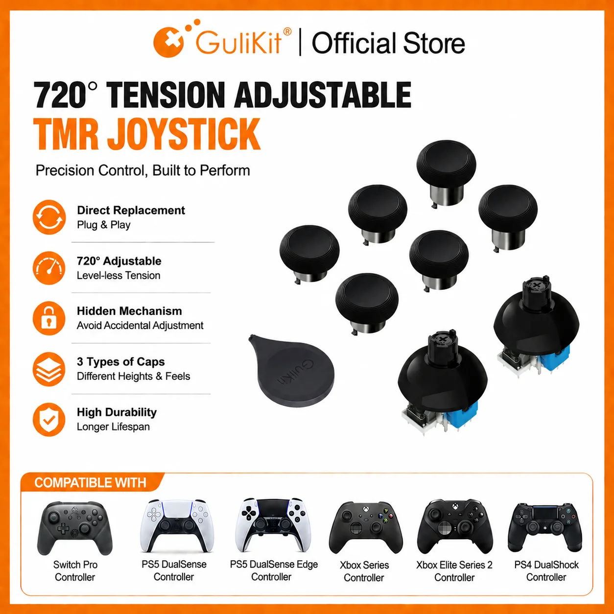 GuliKit 720 °   Joystick TMR de tensión ajustable para PS4 PS5 Gamepad NS55 Stick para Switch Pro Xbox Series accesorios de juego
