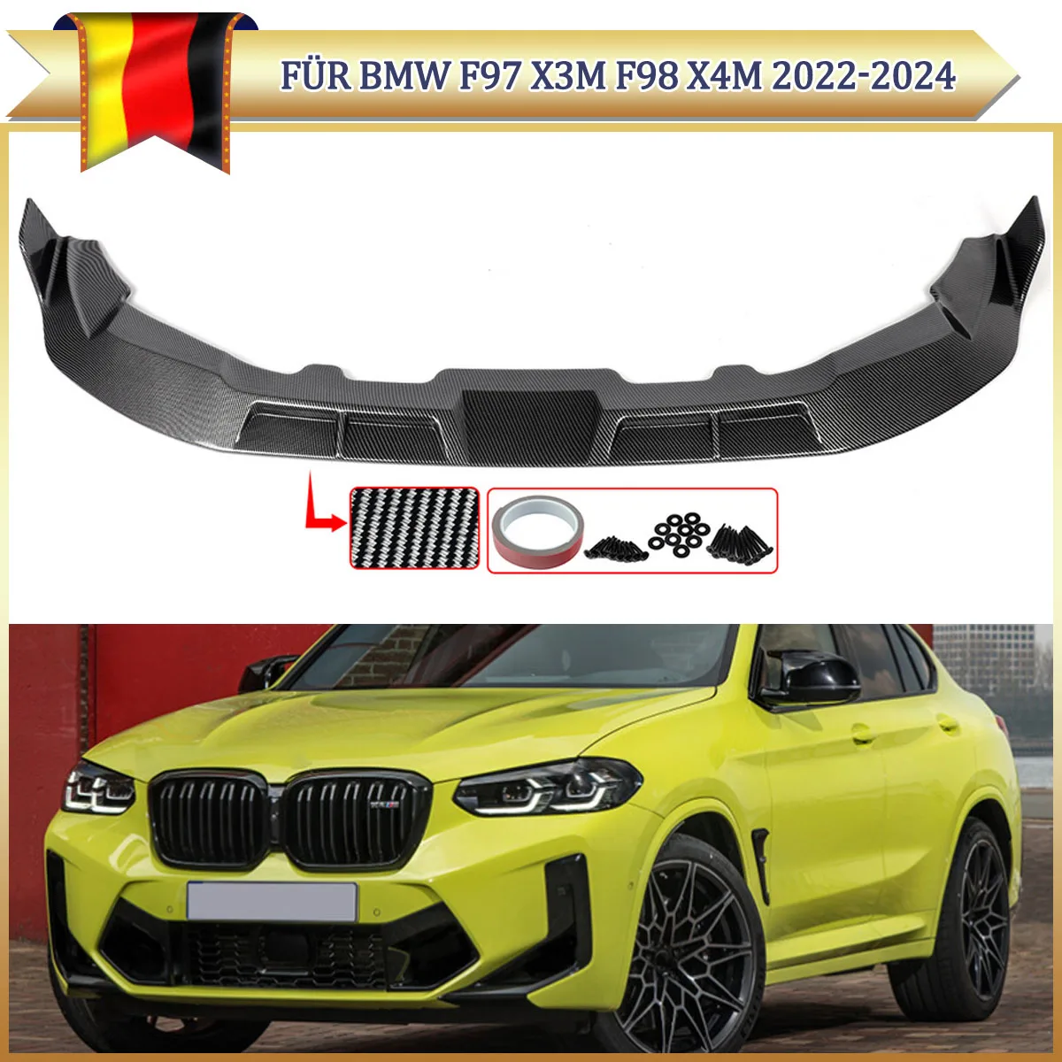 Spoiler Bibir Bumper Depan Untuk BMW X3M X4M F97 F98 2022-2024 Tampilan Serat Karbon Splitter Bibir Depan Magickit